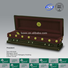Caixão de caixão de madeira mogno sólido extravagante estilo americano chinês para Funeral